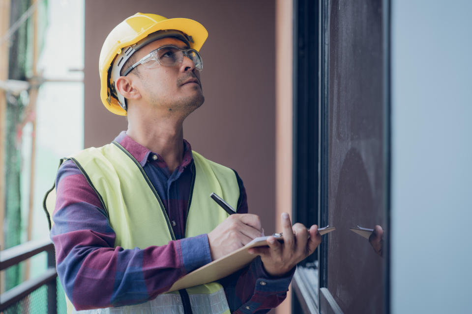 man with hard hat and clip board
