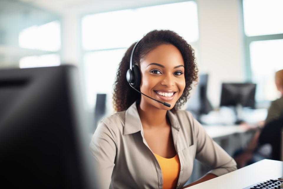woman with a headset on